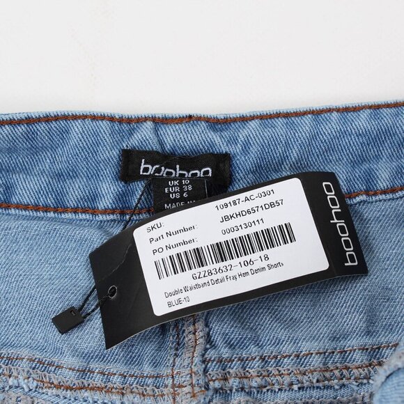 Boohoo Double Waistband Detail Fray Hem Denim Shorts - NWT - Size 6 - Picture 7 of 12